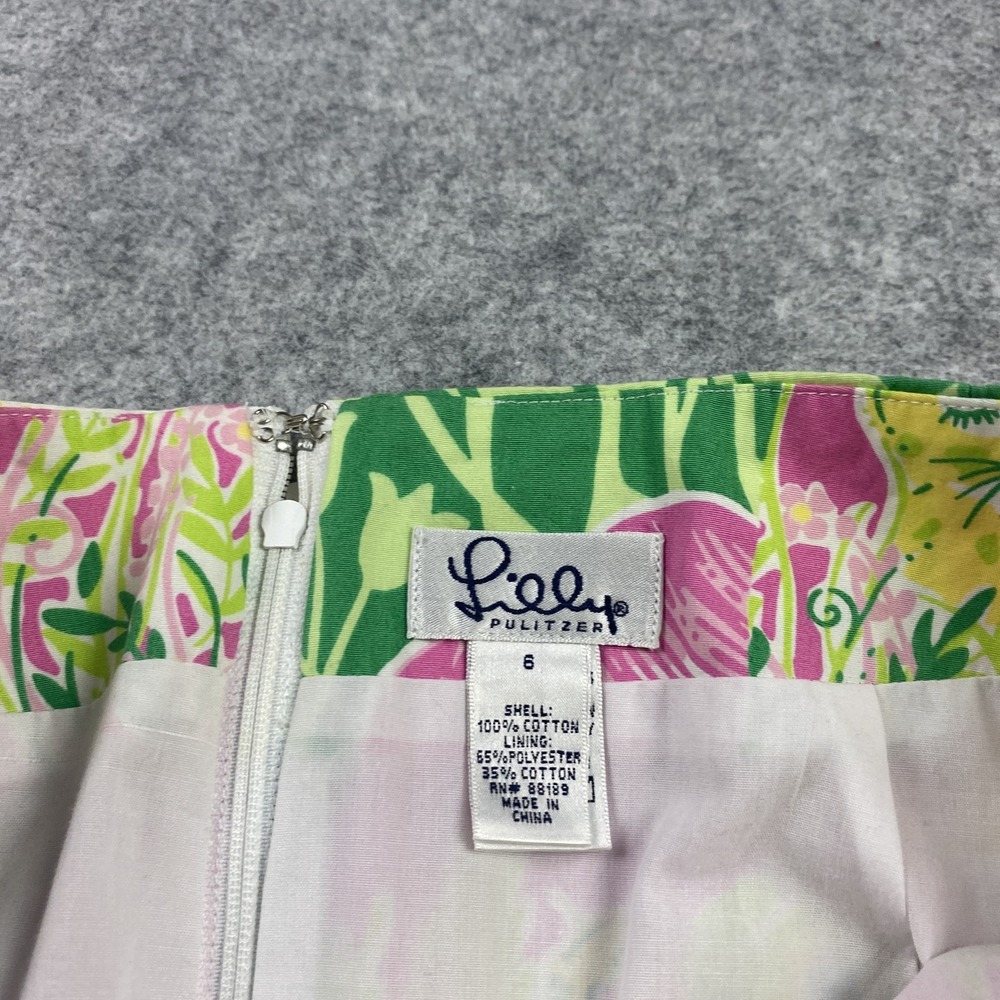 Lilly Pulitzer Skirt Womens 6 Pink Green Patchwork Floral Jungle Cat Print Lined - Picture 7 of 13